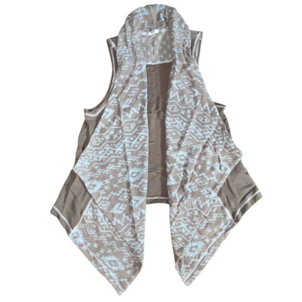 Dylan Aztec Sweater L Open Front Waterfall Cardigan Vest Southwest Women’s Knit